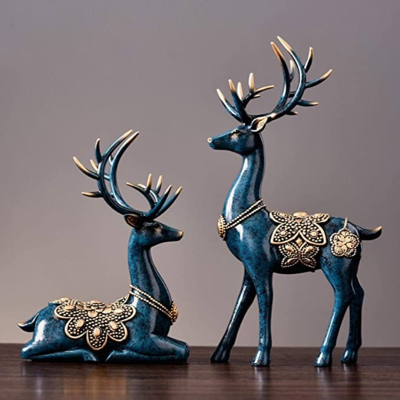Luxury Blue & Gold Deer Figurines