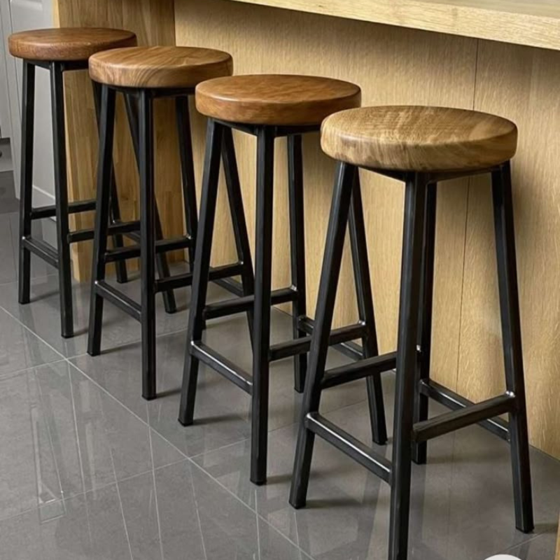 Industrial Wooden Bar Stools (Set of 4)